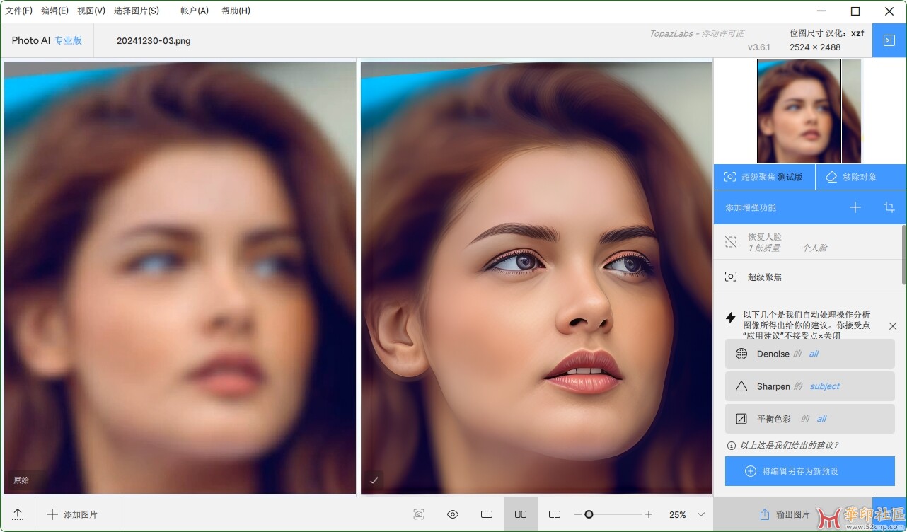 Topaz Photo AI 3.6.1（AI 智能图片放大降噪软件）简体中文汉化版{tag}(5)